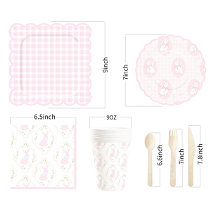 DAMAI - Juego de Decoración para Fiesta de Pascua, Vajilla Desechable de Papel con Diseño de Conejo de Pascua a Cuadros Rosas, Mantel, Vajilla Desechable para Fiesta - Product Image 5