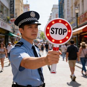 Handheld outdoor flashing LED traffic warning <b>sign</b> stop <b>sign</b> double-sided directional <b>sign</b> multifunctional road command <b>sign</b> - Product Image 5