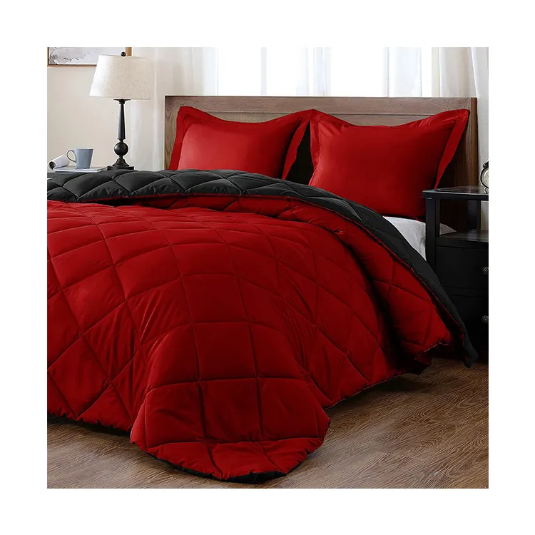Çift taraflı % 100% polyester fırçalanmış kumaş lüks yorgan yatak setleri 2 yastık kılıfı + 1 yorgan