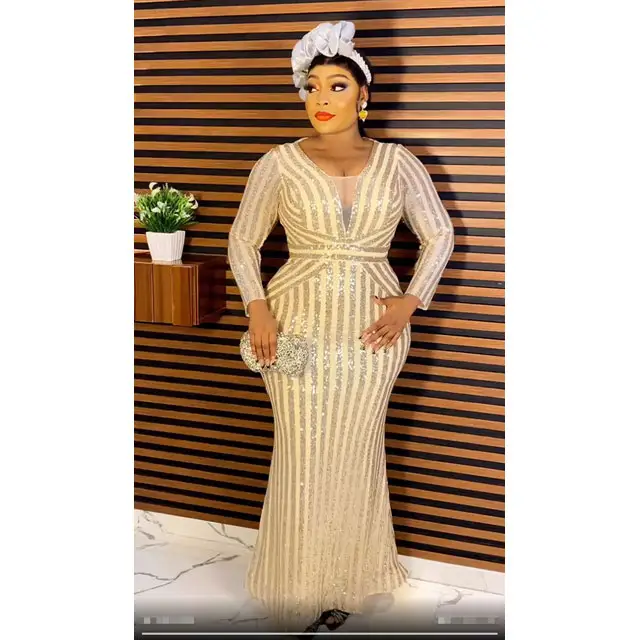 2023 Luxury African Sequins Dress for Women Elegant Lady Wedding Evening  Dresses Sexy Party Bodycon Gown Nigerians Clothes
