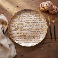 Assiette à dîner en verre plaqué or de 28 cm, lettrage de Noël en relief, design minimaliste moderne, assiette de service pour la table de Noël