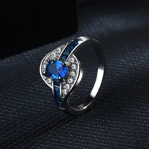 Atacado blue anéis de dedo-Anéis de diamante de safira, anéis azuis para mulheres, cor prata, s925, jade turquesa, anéis de diamantes e bizutérias