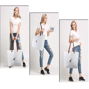 Bolsos de yute de lona de playa de alta calidad para mujer, bolso de mano con logotipo de lona de algodón en blanco, lona con asa de cuero - Product Image 6