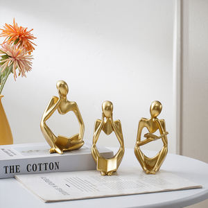 1 ชุด 3 ชิ้น รูปปั้นคนนามธรรมสีทอง กำลังอ่านหนังสือ ของตกแต่งสไตล์ศิลปะหรูหรา สำหรับวางบนโต๊ะ/ชั้นวางหนังสือที่บ้าน - Product Image 6