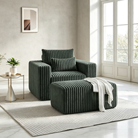 Ensemble de canapés modernes en tissu avec ottoman, fauteuil lounge une place, mousse haute densité compressée sous vide, mobilier de salon