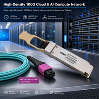 100GBASE-SR4 QSFP28 100G 850nm VCSEL Multimode Fiber MPO12 OM3 OM4 Modul Transceiver Optik DDM DOM Dapat Dilepas Pasang (Hot Pluggable)