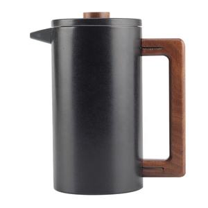 Grande capacité, manche en bois véritable et tête de piston, cafetière à double paroi en acier inoxydable 304 avec presse française - Product Image 1