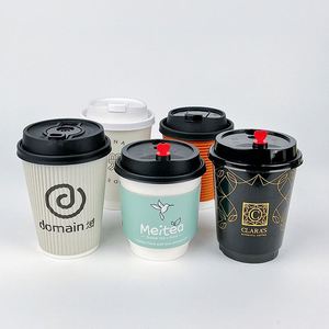 8/12/16/20/22oz All Black Inside PE Coated Compostable Custom logo Stamping Coffee Drinking Paper <b>Cups</b> - Product Image 2