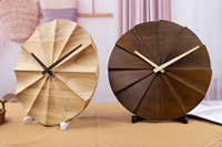 Jam Dinding Kayu Dekoratif Nordik Modern Tanpa Angka, Warna Kayu Alami, Satu Sisi, Hening, Bertenaga Baterai