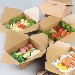 Tek kullanımlık öğle yemeği kutusu paket gıda Kraft kağıt yemek kabı kağıt paket servis kutusu