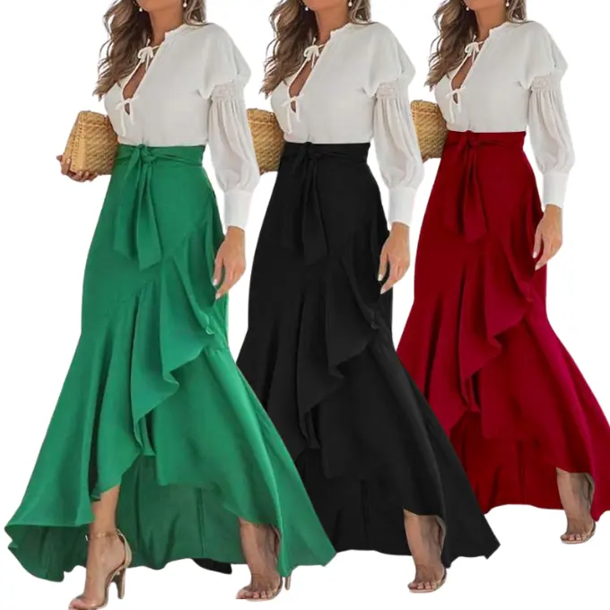 Wholesale Hot Style Belt Lace Wrap Hip Fishtail Skirt HOBISH High Waist Sexy Irregular Long Skirt Women's
