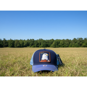 หมวกแก๊ป Savage Trucker สีน้ำเงินตาข่าย ปรับขนาดได้ ใส่ได้ทั้งชายหญิง สไตล์ลำลอง ปักลายอินทรีด้านหน้า เหมาะสำหรับฤดูใบไม้ผลิและฤดูร้อน สำหรับผู้ใหญ่ แบบ 6 แผง - Product Image 2