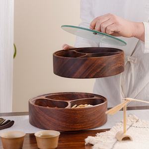 Plateau à fruits et à en-cas à double couche en noyer d'Amérique du Sud, bois d'<span class=keywords><strong>acacia</strong></span>, couvercle en verre pour fête, moulage monobloc jetable, classique - Product Image 2