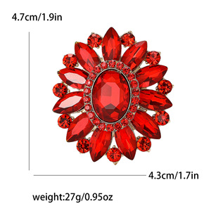 Broche de Lapela Barroco com Gema de Girassol, Vintage, Ornamentado, com Círculo Duplo e Strass Cravejados, para Vestido Formal de Banquete, Presente - Product Image 5