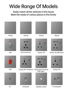 Interruptor de Pared Eléctrico Universal Gris de 13A para Reino Unido, 2 Puertos USB, 2 Puertos Tipo-C, 4 Tomas de Corriente, IP20, para Control de Ventilador y Lámpara con Regulación - Product Image 2