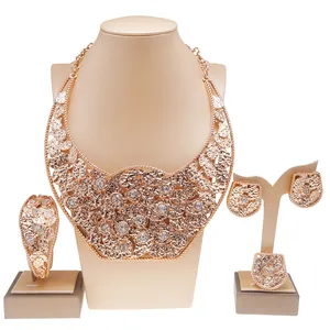 Yulaili Elegant Fashion Luxury Bridal Accessories High Quality 24K Dubai Brazil Gold Plated Jewelry Set