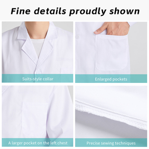 Camice da Laboratorio a Lunghezza Media 65% Poliestere 35% <span class=keywords><strong>Cotone</strong></span>, Vendita Diretta dalla Fabbrica, Polsini Dritti, Abbigliamento Medico Comodo e Traspirante - Product Image 5