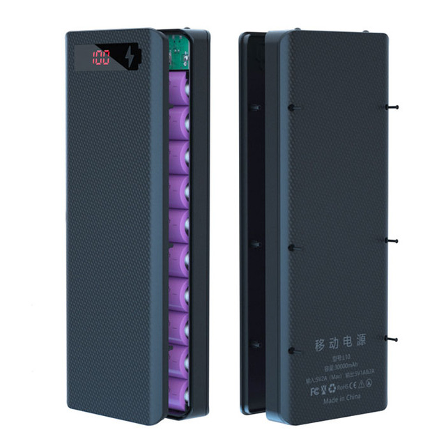 DIY 10*18650 Battery Power Bank Case QC Portable Battery Storage Box Powerbank Holder Shell With LCD Display