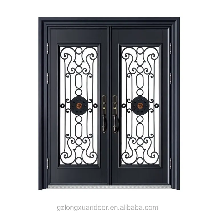 Кованые двери, современные Передние ворота безопасности, популярные входные двери, американские роскошные двойные кованые железные ворота