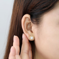Boucles d'oreilles clous en acier inoxydable doré avec zircon, 10,6 mm, plaqué or, imitation perle poire rectangulaire, bijoux fantaisie, vente en gros