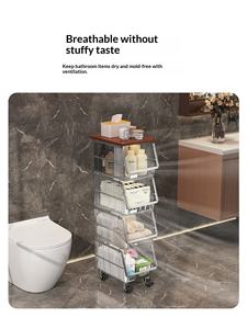 आधुनिक 5-परत बाथरूम भंडारण रैक स्टेनलेस स्टील फर्श-खड़े अल्ट्रा-संकीर्ण अंतर ट्रॉली - Product Image 5