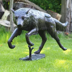 直接厂家供应户外花园装饰动物雕像青铜真人大小狼雕塑