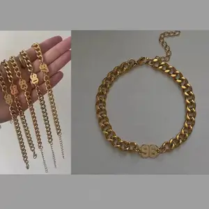 الأزياء الكاحل سلسلة مجوهرات للقدم زائد حجم الكوبية مكتنزة الفولاذ المقاوم للصدأ 18k الذهب الرغيف الفرنسي سنة الميلاد خلخال