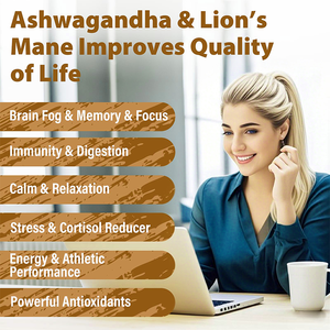 Kapsul suplemen Ashwagandha & Lion Mane dengan Rhodiola & suplemen otak Peppe hitam untuk memori dan fokus - Product Image 2