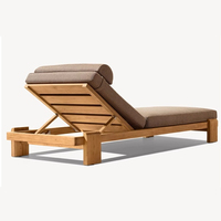 Chaise longue inclinable en teck pour hôtels d'extérieur Chaise longue en tissu avec coussin pour jardin, patio Villa Piscine Application de sable