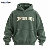 Hoodie surdimensionné vert délavé vintage personnalisé en gros avec motif graphique lettres cintrées en coton épais pour streetwear – Fabricant