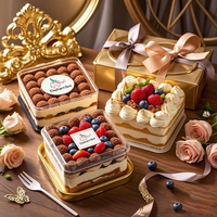 Boîte à dessert Tiramisu carrée transparente recyclable et durable, nouvelle conception, couvercle en plastique PS, emballage pour gâteaux, contenants pour mousse et biscuits
