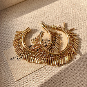 Boucles d'oreilles créoles plaquées or avec pampilles pendantes, style bohème, pour femmes, bijoux de mode pour les fêtes - Product Image 1