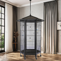 Grande cage à oiseaux hexagonale en fer forgé pour l'extérieur personnalisée, motif solide, maison pour animaux de compagnie, perroquet, canari, volière, boîte pour animaux volants