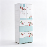 Armoire en plastique pour enfants à 5 niveaux 50x38x145cm, armoire de rangement pour bébé avec porte et tiroirs pour le rangement dans la chambre des enfants