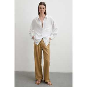 เสื้อเชิ้ตผ้าลินินผสมสีขาวติดกระดุมสำหรับผู้หญิง สไตล์มินิมอลสำหรับใส่ทุกวัน - Product Image 6