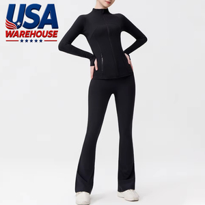 USA Oversea Warehouse Hot Sales High-stretch Breathable Quick-drying Fabric Long Sleeve Yoga Set for Casual Daily Wear - Product Image 1