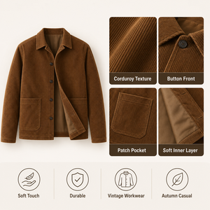 <strong>Men</strong> Corduroy <strong>Chore</strong> Jacket Wholesale Custom Logo Vintage Workwear Button Front Casual Autumn <strong>Coat</strong> - Product Image 3