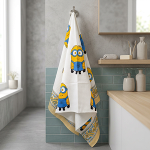 Ensemble de serviettes de bain en coton gaufré pour adultes Minions, séchage rapide, écologiques, imprimées à la main avec motifs floraux, rectangulaires, pour la maison - Product Image 2