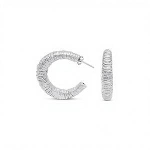 Pendientes de Plata 925 con Diseño Segmentado en Forma de C, Texturizados y de Calidad Fabulosa, Diámetro 7.0mm, para Mujer - Product Image 1