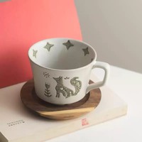 Tasse en céramique mate gaufrée Animaux de la forêt, motif Ours Renard Cerf, intérieur étoilé, compatible micro-ondes, style Forêt Vintage