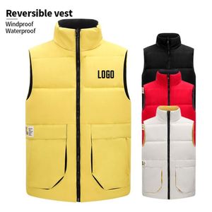 Custom Logo Men's Outdoor Woolen Eco-Friendly Windproof Waterproof Winter Jacket <b>Vest</b> Stand Collar Zipper Pocket <b>Black</b> Puffer - Product Image 3