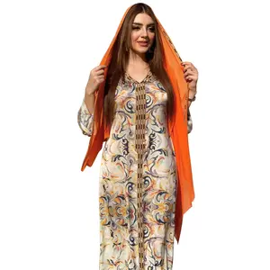 Heiß verkaufendes orange farbenes Blumen kleid der muslimischen Frauen der arabischen Robe