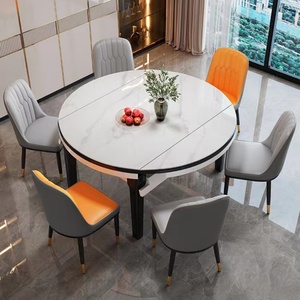 Table à manger moderne de luxe en ardoise blanche avec 6 chaises pour ensembles de meubles de salle à manger - Product Image 6