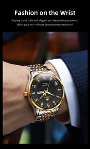 OLEVS 2923 Jam Tangan Kuarsa Pria Bulat Dua Warna Emas Gelang Baja Dial Bertatahkan Berlian 30M Tahan Air untuk Bisnis dan Acara Formal - Product Image 2