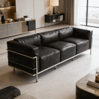 Ensemble de canapés modulaires extensibles de luxe en cuir noir pour salon - Grand canapé lounge 2-3 places