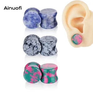 2024 fancy 12mm turquoise Stone ear plugs Tunnels Saddle Expander Stretching Earrings Body Piercing Jewelry for women