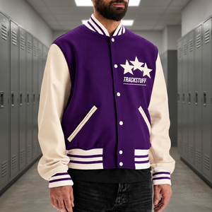 Veste universitaire personnalisée pour homme en laine et coton, col montant, logo brodé sur le devant, style streetwear, hiver - Product Image 5