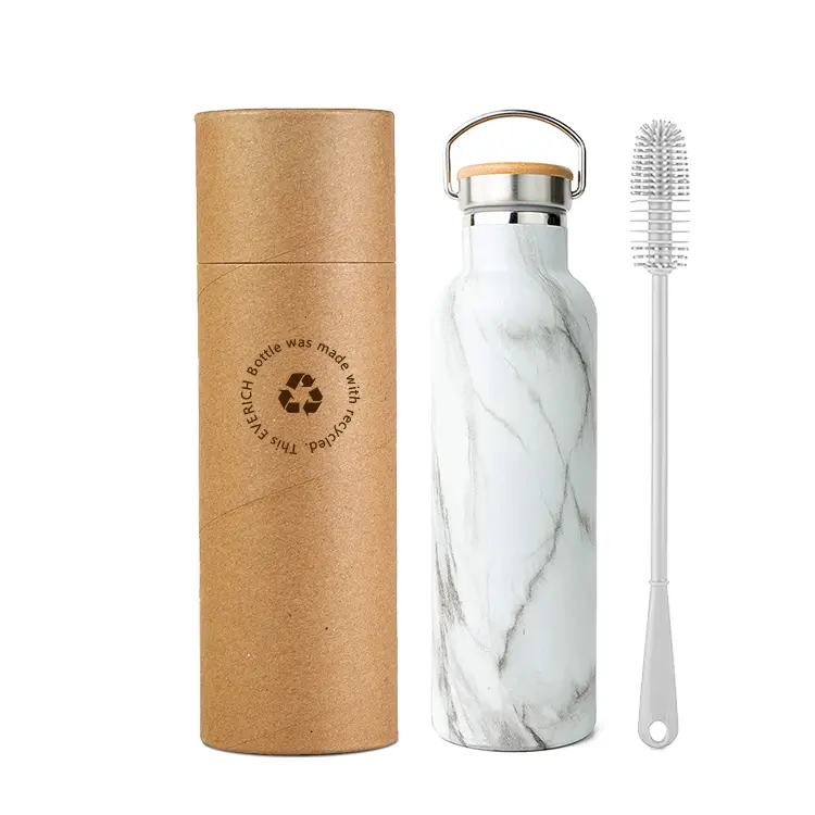Botella de agua ecológica de acero inoxidable, termo aislado con tapa de acero inoxidable de bambú, logotipo personalizado y color
