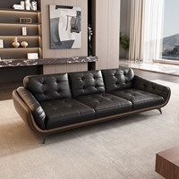 Ensemble de canapés de salon de villa moderne haut de gamme de designer italien, en cuir véritable de luxe avec rembourrage en éponge et bois, meubles élégants
