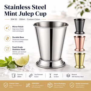 Gobelet à Julep en acier inoxydable 12oz, verre à cocktail incassable en métal pour fêtes en plein air et bars, style Kentucky Derby - Product Image 3